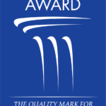 The Sandford award logo. A blue rectangle with two horizontal and three vertical white marks.